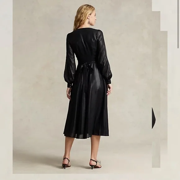 Lamé Wrap Cocktail Midi Dress - NWT - Picture 4 of 10